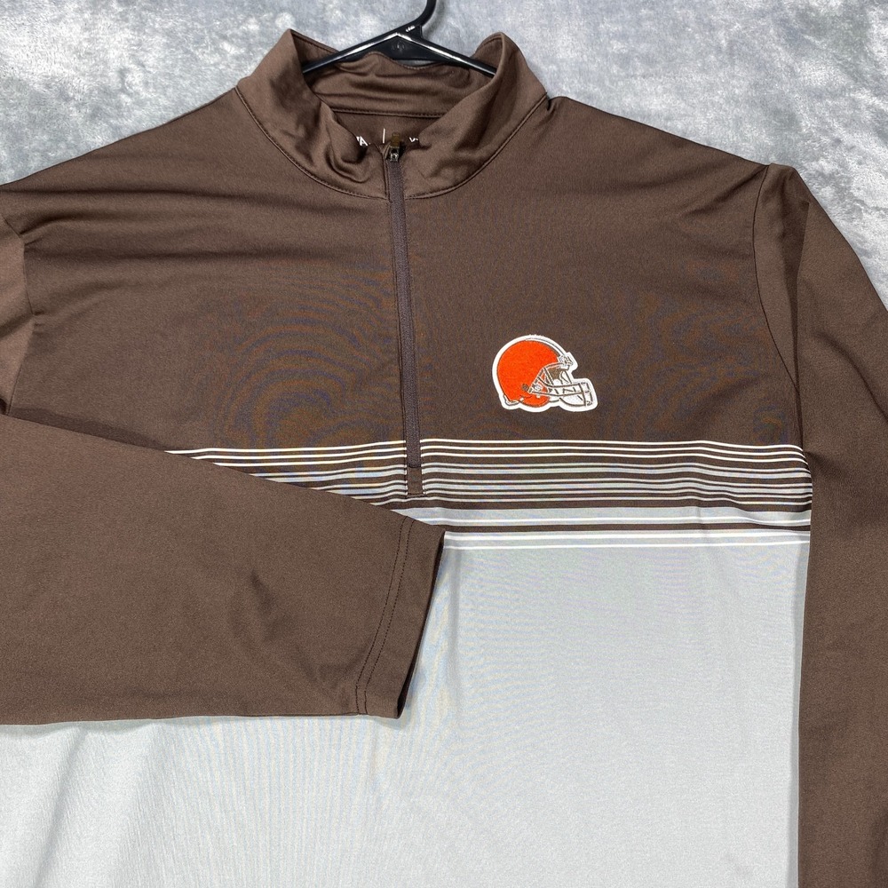 Cleveland Browns Antigua 1/4 Zip Pullover Shirt Mens 2XL Brown Mock Neck 2 Tone